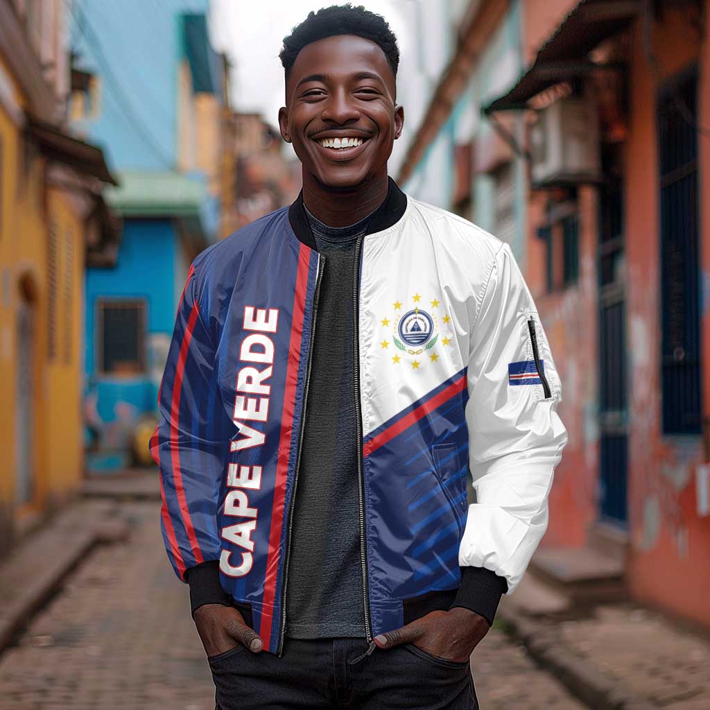 Custom Cape Verde Football Sleeve Zip Bomber Jacket Unique Style - African Pride