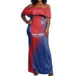 Custom Cape Verde Football Off Shoulder Maxi Dress Blue Sharks Make History - African Pride