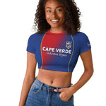 Custom Cape Verde Football Raglan Cropped T shirt Blue Sharks Make History - African Pride