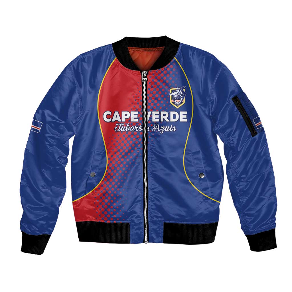 Custom Cape Verde Football Sleeve Zip Bomber Jacket Blue Sharks Make History - African Pride