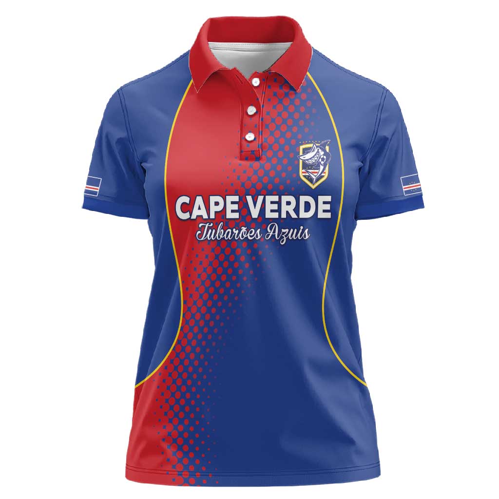 Custom Cape Verde Football Women Polo Shirt Blue Sharks Make History - African Pride