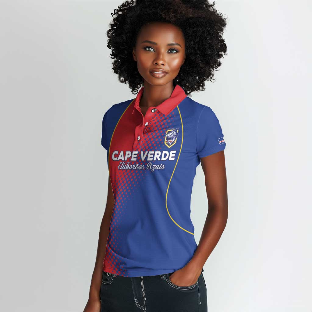 Custom Cape Verde Football Women Polo Shirt Blue Sharks Make History - African Pride