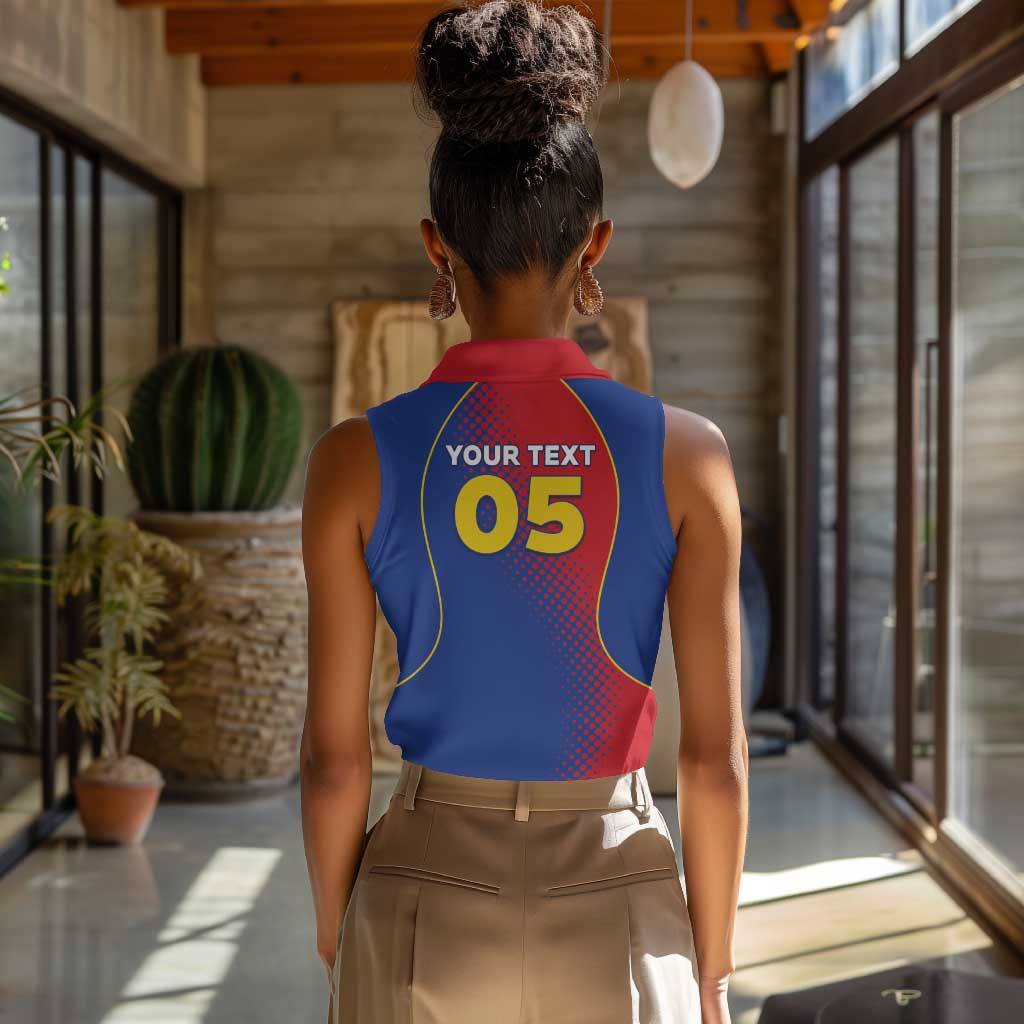 Custom Cape Verde Football Women Sleeveless Polo Shirt Blue Sharks Make History - African Pride