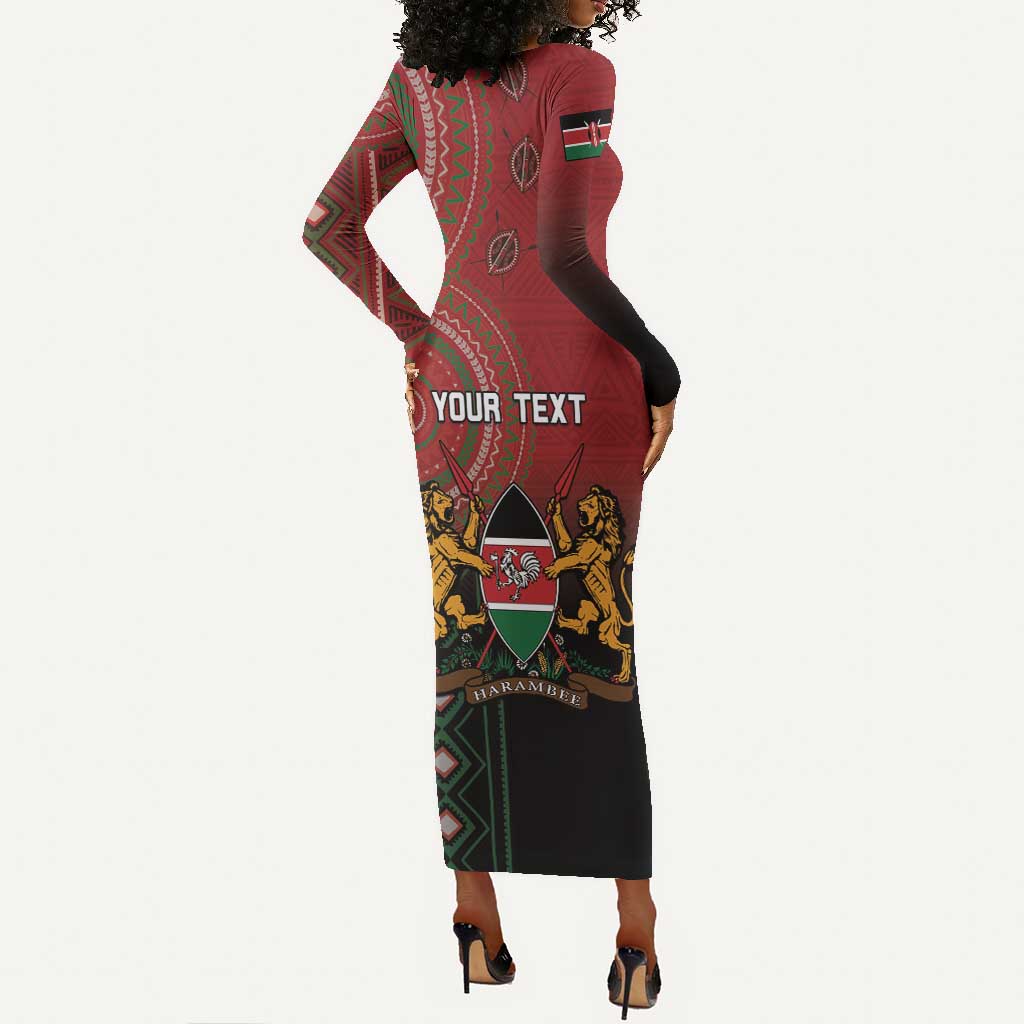 Personalised Kenya Jamhuri Day Long Sleeve Bodycon Dress One Nation One Flag One People LT05