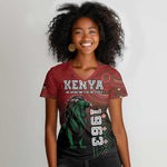 Personalised Kenya Jamhuri Day Women V-Neck T-Shirt One Nation One Flag One People