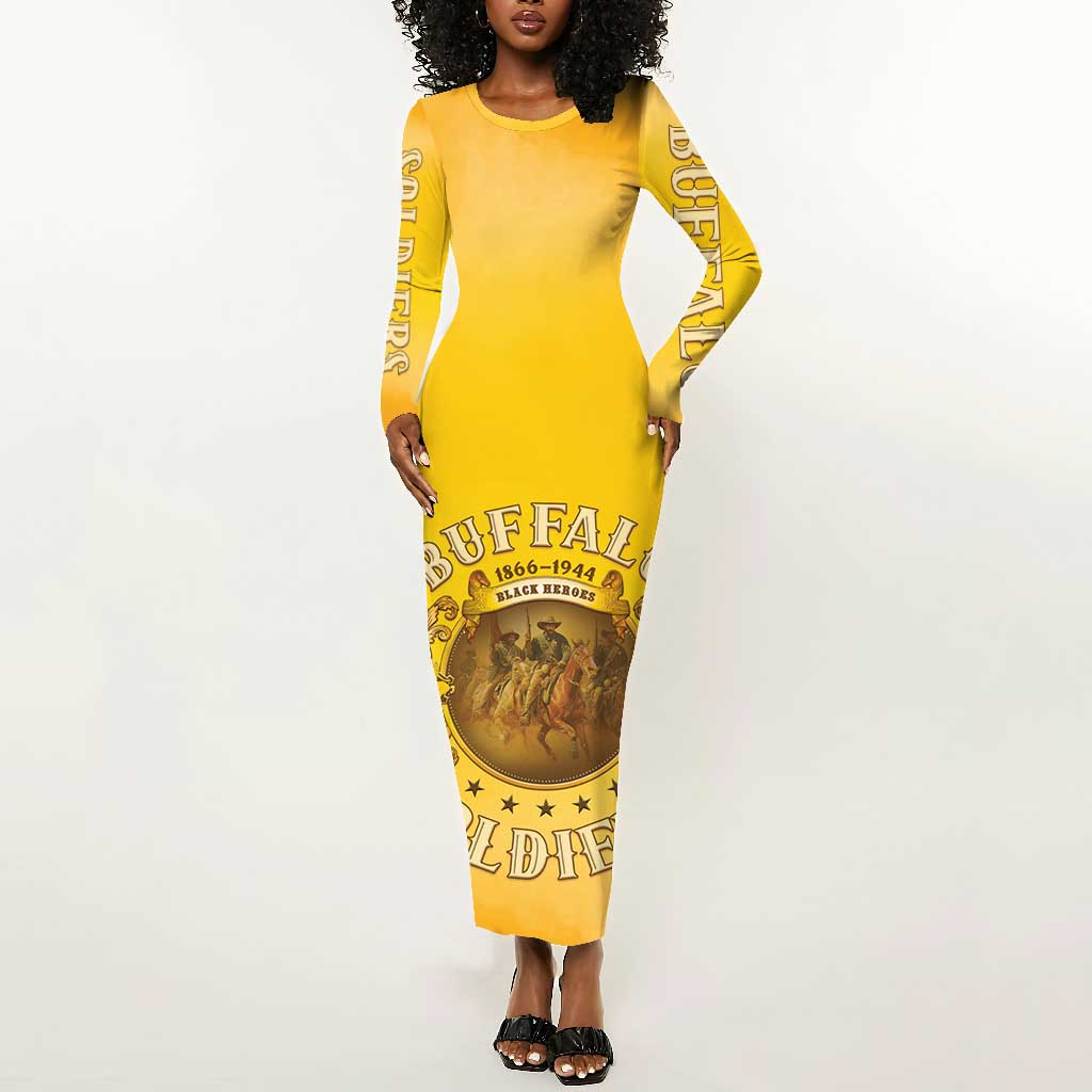 Honor Buffalo Soldiers Long Sleeve Bodycon Dress African American Cavalry Yellow Version by African Pride Honor Buffalo Soldiers Long Sleeve Bodycon Dress African American Cavalry Yellow Version by African Pride