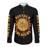 Honor Buffalo Soldiers Long Sleeve Button Shirt African American Cavalry Black Version - African Pride