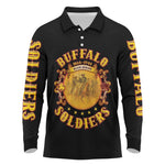 Honor Buffalo Soldiers Long Sleeve Polo Shirt African American Cavalry Black Version - African Pride
