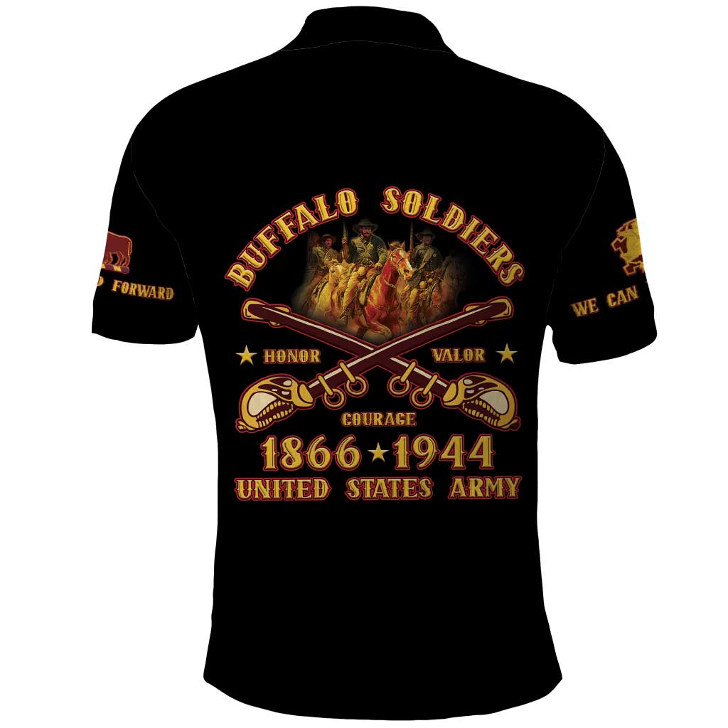 Honor Buffalo Soldiers Polo Shirt African American Cavalry Black Version - African Pride