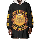 Honor Buffalo Soldiers Wearable Blanket Hoodie African American Cavalry Black Version - African Pride