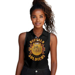 Honor Buffalo Soldiers Women Sleeveless Polo Shirt African American Cavalry Black Version - African Pride