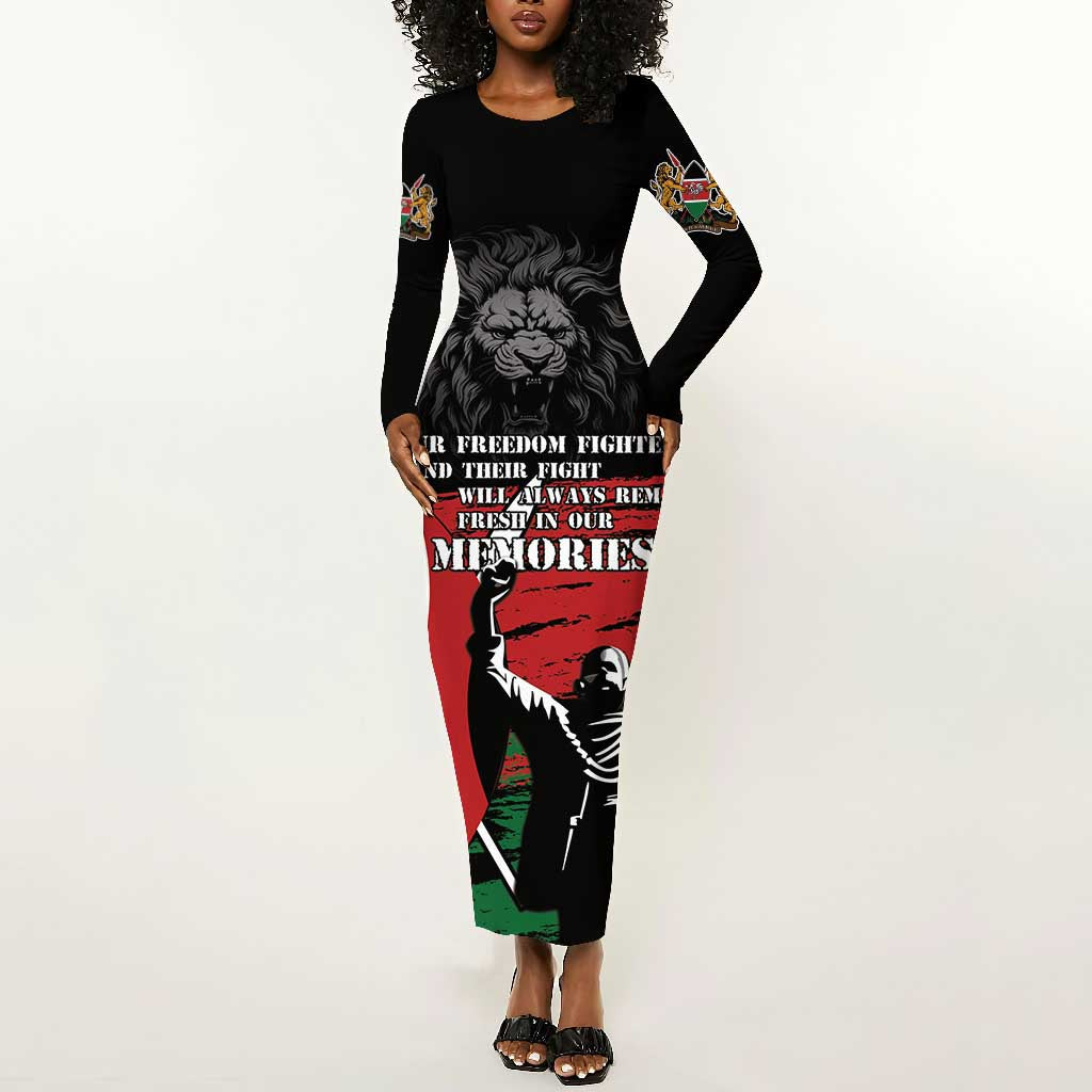 Happy Kenya Mashujaa Day Long Sleeve Bodycon Dress Honour Our Heroes, Heroines LT05