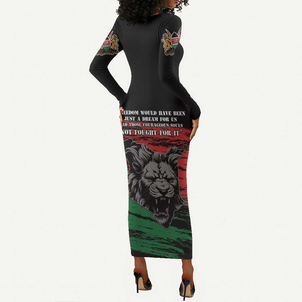 Happy Kenya Mashujaa Day Long Sleeve Bodycon Dress Honour Our Heroes, Heroines LT05