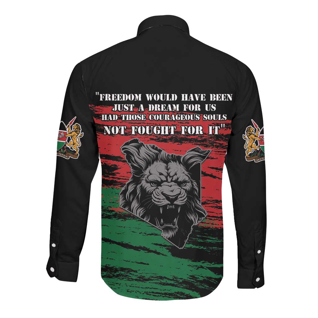 Happy Kenya Mashujaa Day Long Sleeve Button Shirt Honour Our Heroes, Heroines
