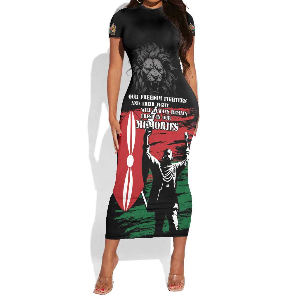 Happy Kenya Mashujaa Day Short Sleeve Bodycon Dress Honour Our Heroes, Heroines LT05