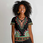 Libya Barbary Lion Women V-Neck T-Shirt Dashiki Simple Style