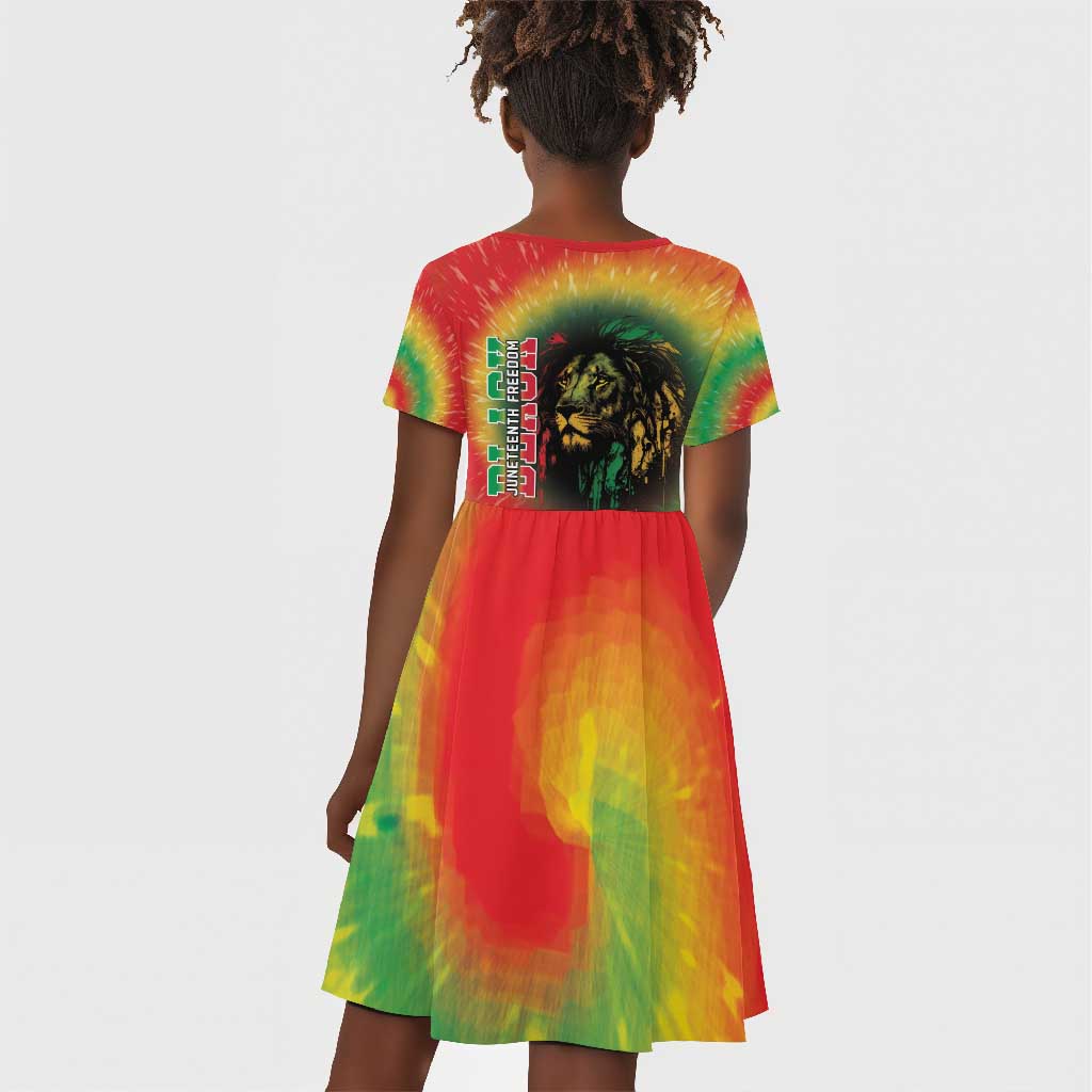 Juneteenth Freedom Day Kid Short Sleeve Dress Reggae Tie Dye Style