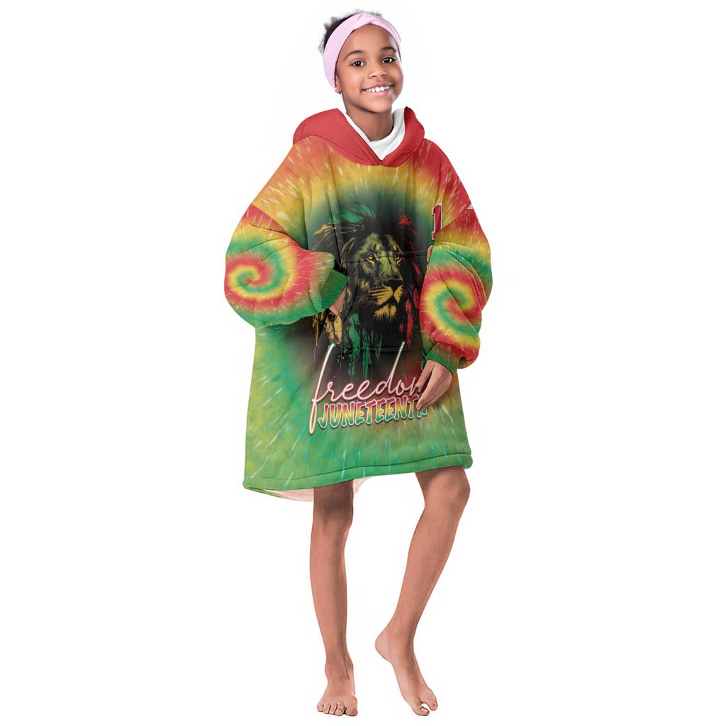 Juneteenth Freedom Day KId Wearable Blanket Hoodie Reggae Tie Dye Style