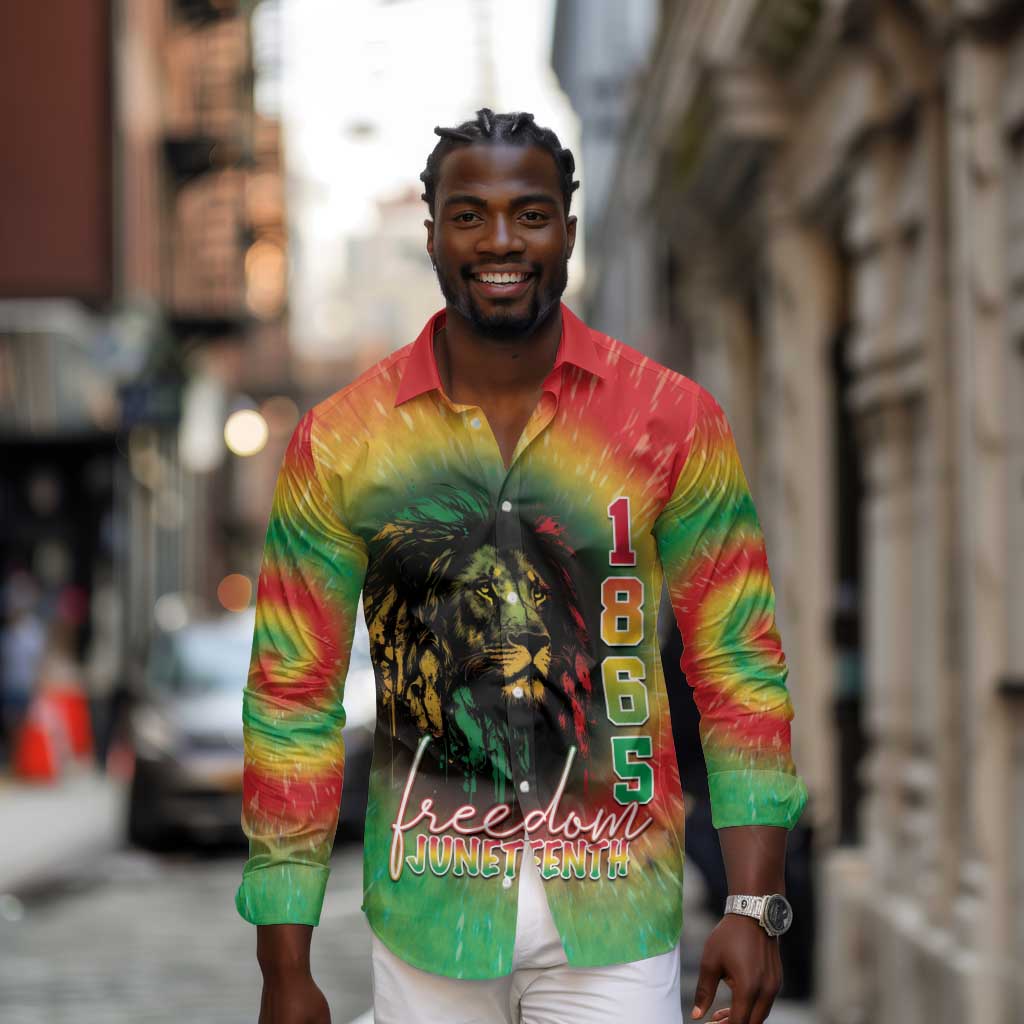 Juneteenth Freedom Day Long Sleeve Button Shirt Reggae Tie Dye Style