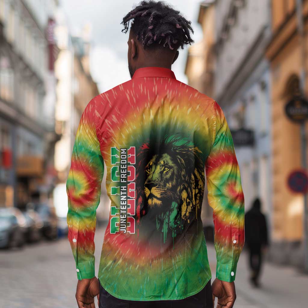 Juneteenth Freedom Day Long Sleeve Button Shirt Reggae Tie Dye Style