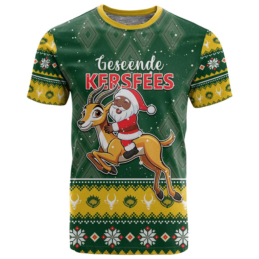 South Africa Christmas T shirt Funny Santa Riding Springbok LT05