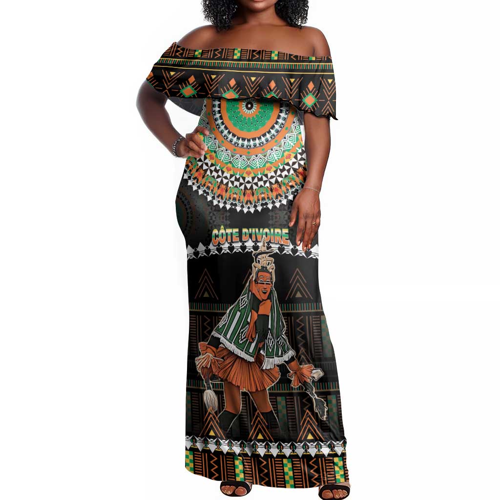 Ivory Coast Festival Of Masks Off Shoulder Maxi Dress Traditional Zaouli Dance by AfricanPride Ivory Coast Festival Of Masks Off Shoulder Maxi Dress Traditional Zaouli Dance by AfricanPride