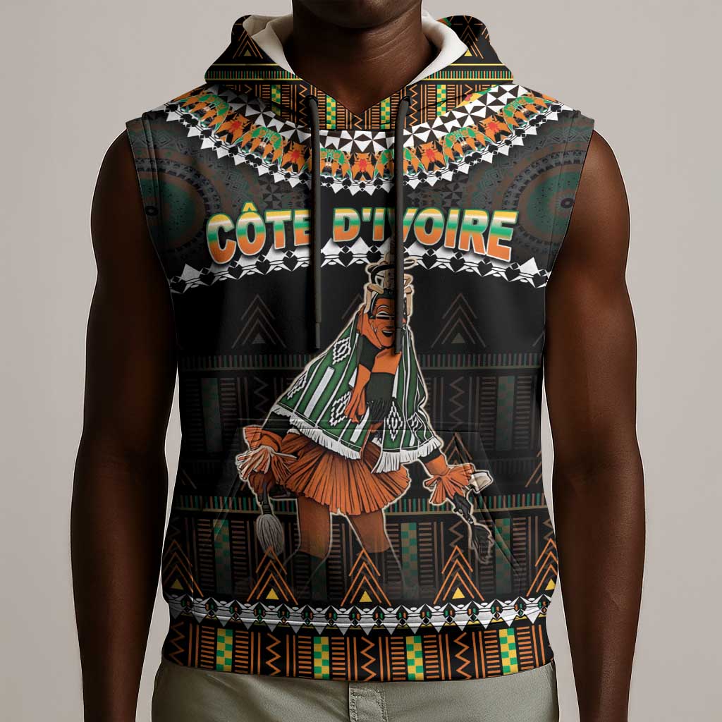 Ivory Coast Festival Of Masks Sleeveless Hoodie Traditional Zaouli Dance - African Pride