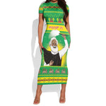 Afro Ethiopia Christmas Short Sleeve Bodycon Dress Melkam Gena Yegena Abat LT05