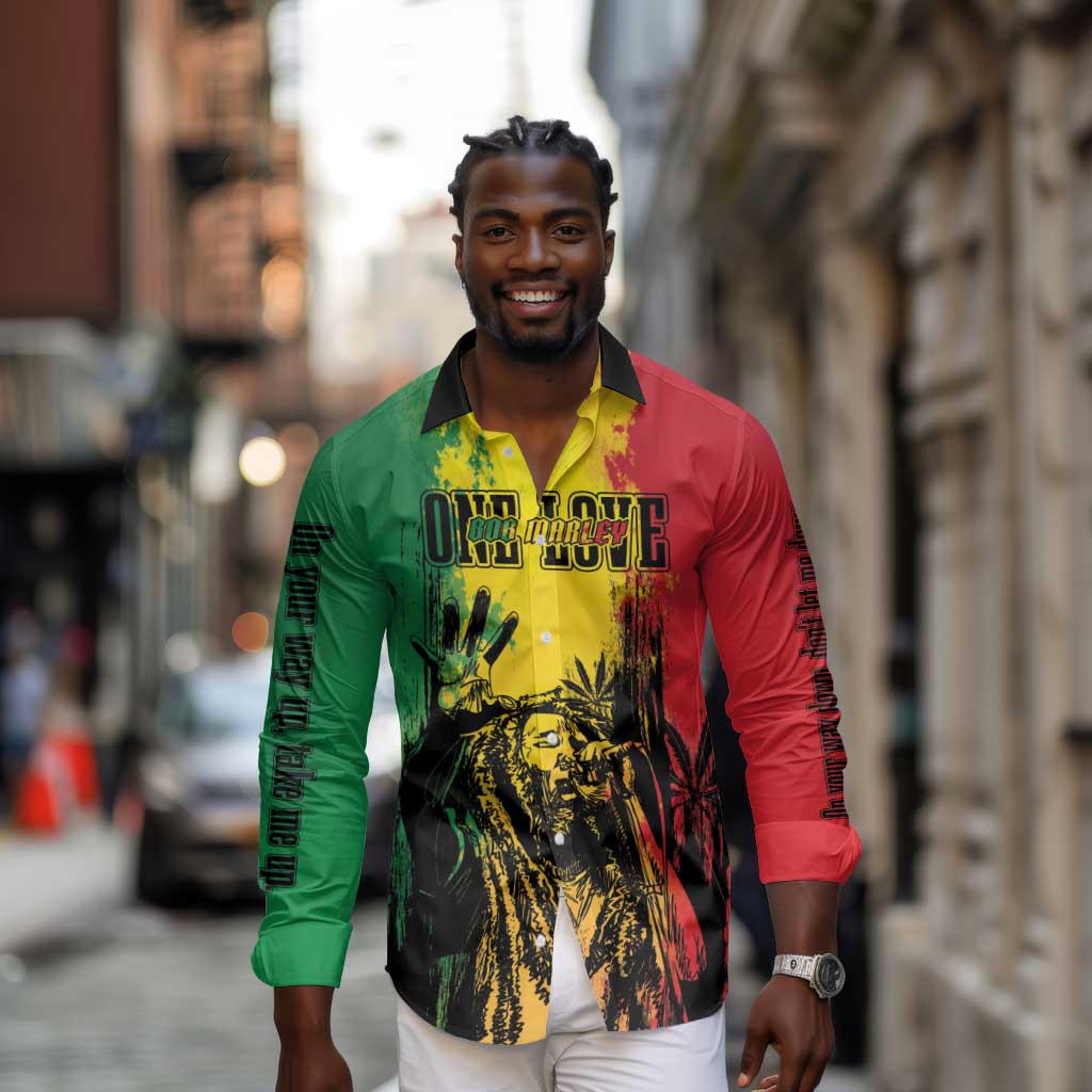 Legend Bob Personalized Long Sleeve Button Shirt Reggae Grunge