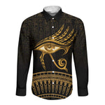 Ancient Egypt Gold Intricate Long Sleeve Button Shirt Eye of Horus