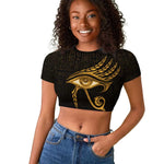 Ancient Egypt Gold Intricate Raglan Cropped T shirt Eye of Horus