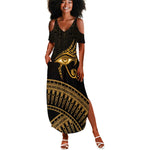 Ancient Egypt Gold Intricate Summer Maxi Dress Eye of Horus
