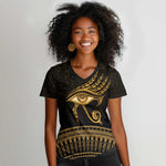 Ancient Egypt Gold Intricate Women V-Neck T-Shirt Eye of Horus