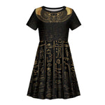 Ancient Egypt Kid Short Sleeve Dress Black Gold Scarab