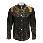Ancient Egypt Long Sleeve Button Shirt Black Gold Scarab