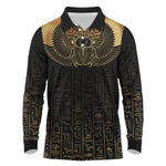 Ancient Egypt Long Sleeve Polo Shirt Black Gold Scarab