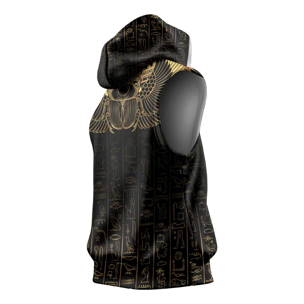 Ancient Egypt Sleeveless Hoodie Black Gold Scarab - African Pride