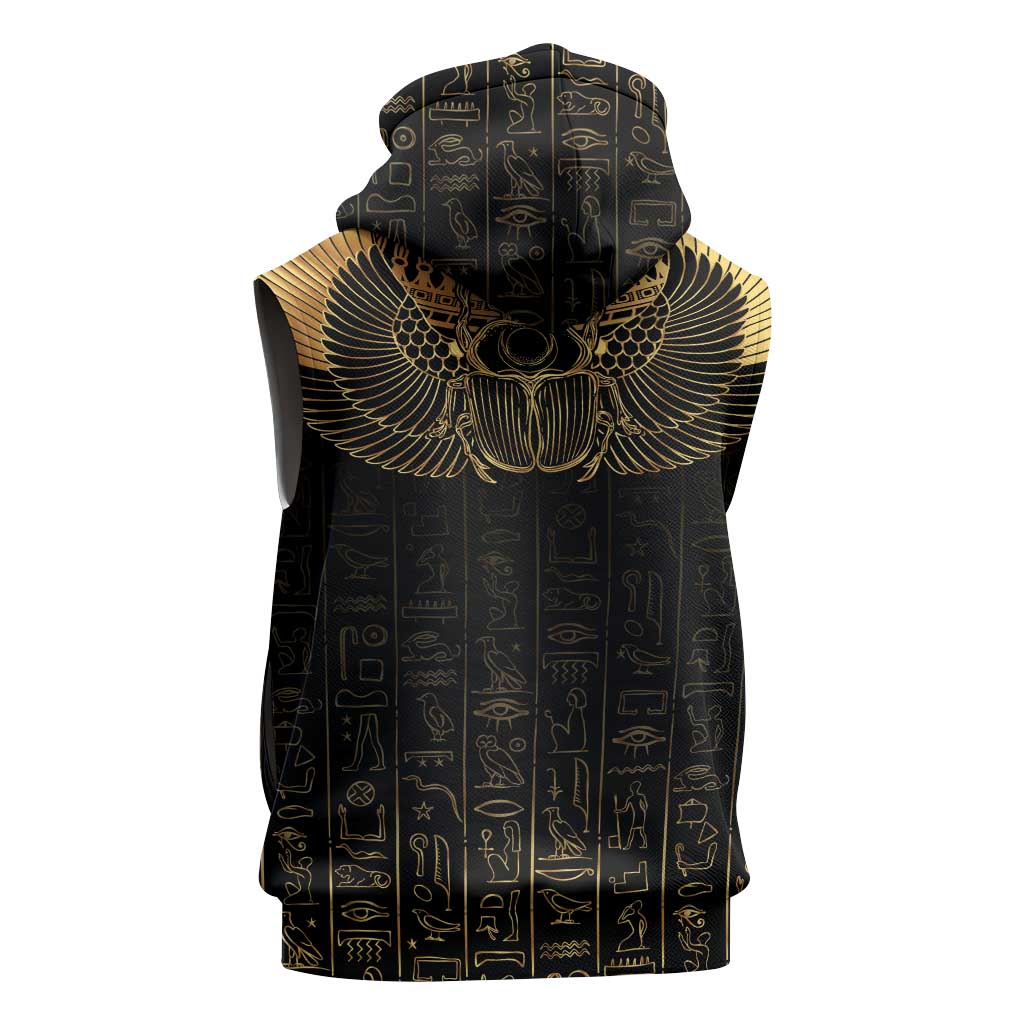 Ancient Egypt Sleeveless Zip Hoodie Black Gold Scarab - African Pride