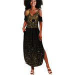 Ancient Egypt Summer Maxi Dress Black Gold Scarab