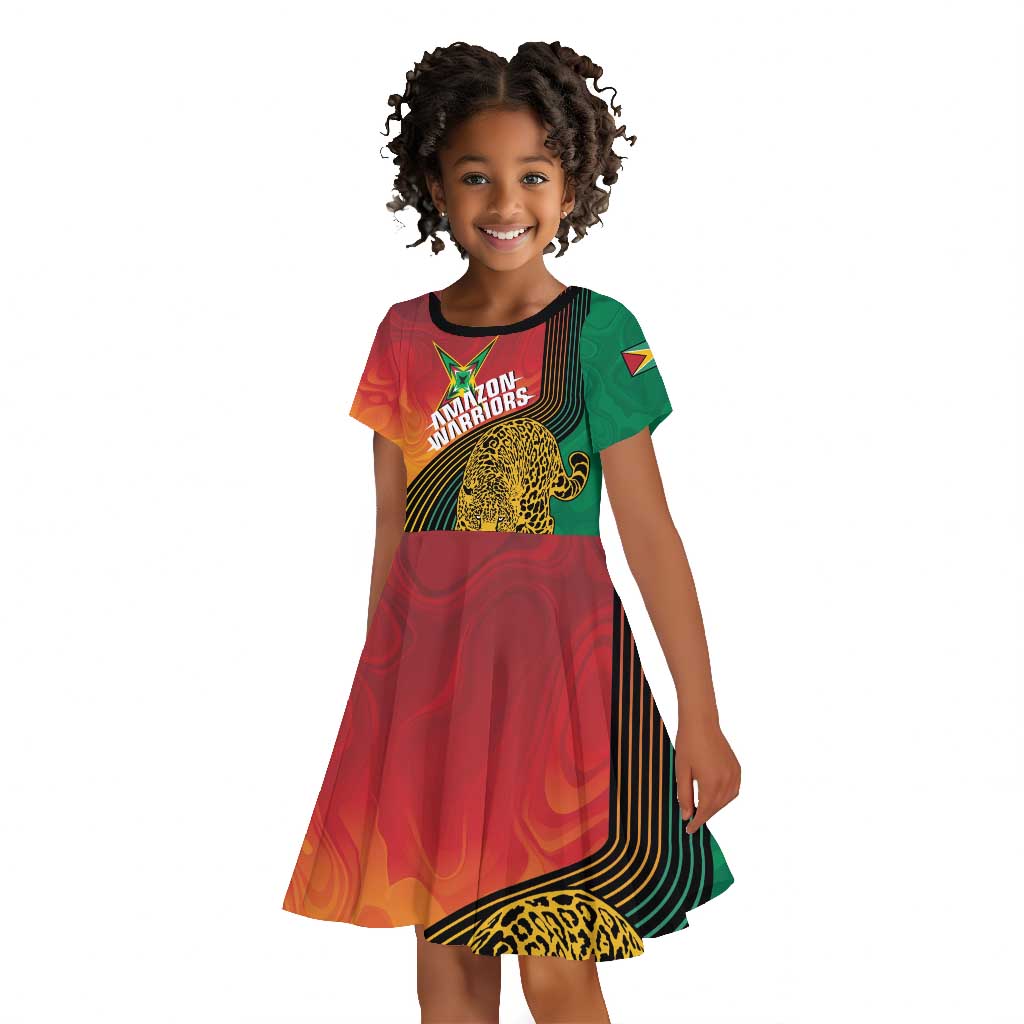 Personalized Afro Guyana Cricket Amazon Warriors Kid Short Sleeve Dress Fierce Jaguars - African Pride