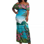 Afro-Saint Lucians Off Shoulder Maxi Dress Pitons Landscape
