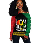 Juneteenth Off Shoulder Sweater Mix African Pattern - I Am Black History
