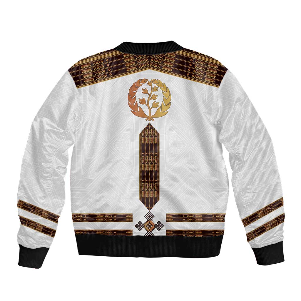 Eritrea Sleeve Zip Bomber Jacket Tilet Habesha Style - White