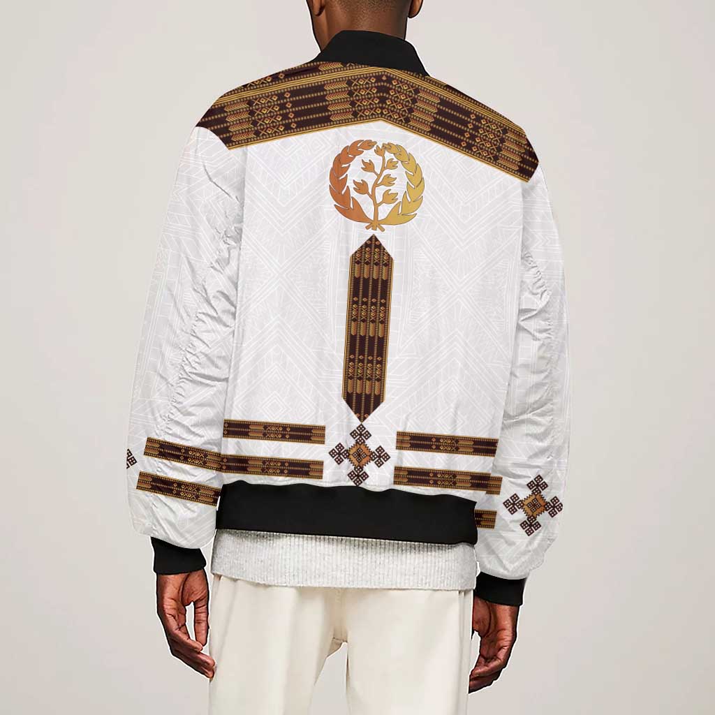 Eritrea Sleeve Zip Bomber Jacket Tilet Habesha Style - White