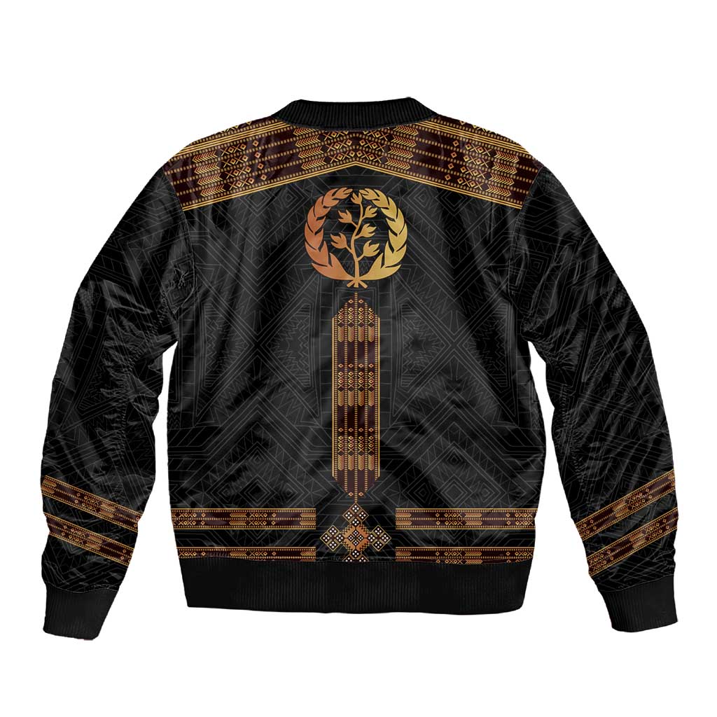 Eritrea Sleeve Zip Bomber Jacket Tilet Habesha Style - Black