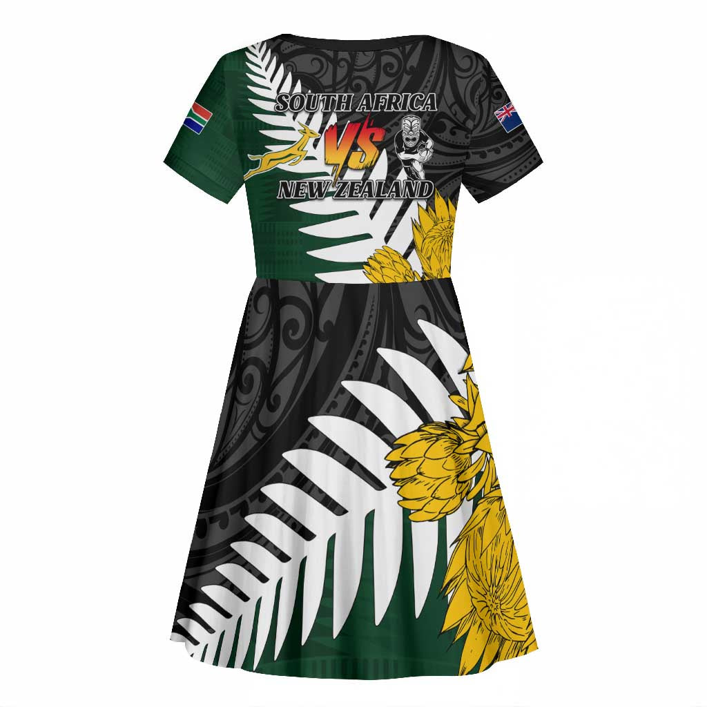 Personalised New Zealand Vs South Africa Rugby Kid Short Sleeve Dress Rivals - Tribal Style