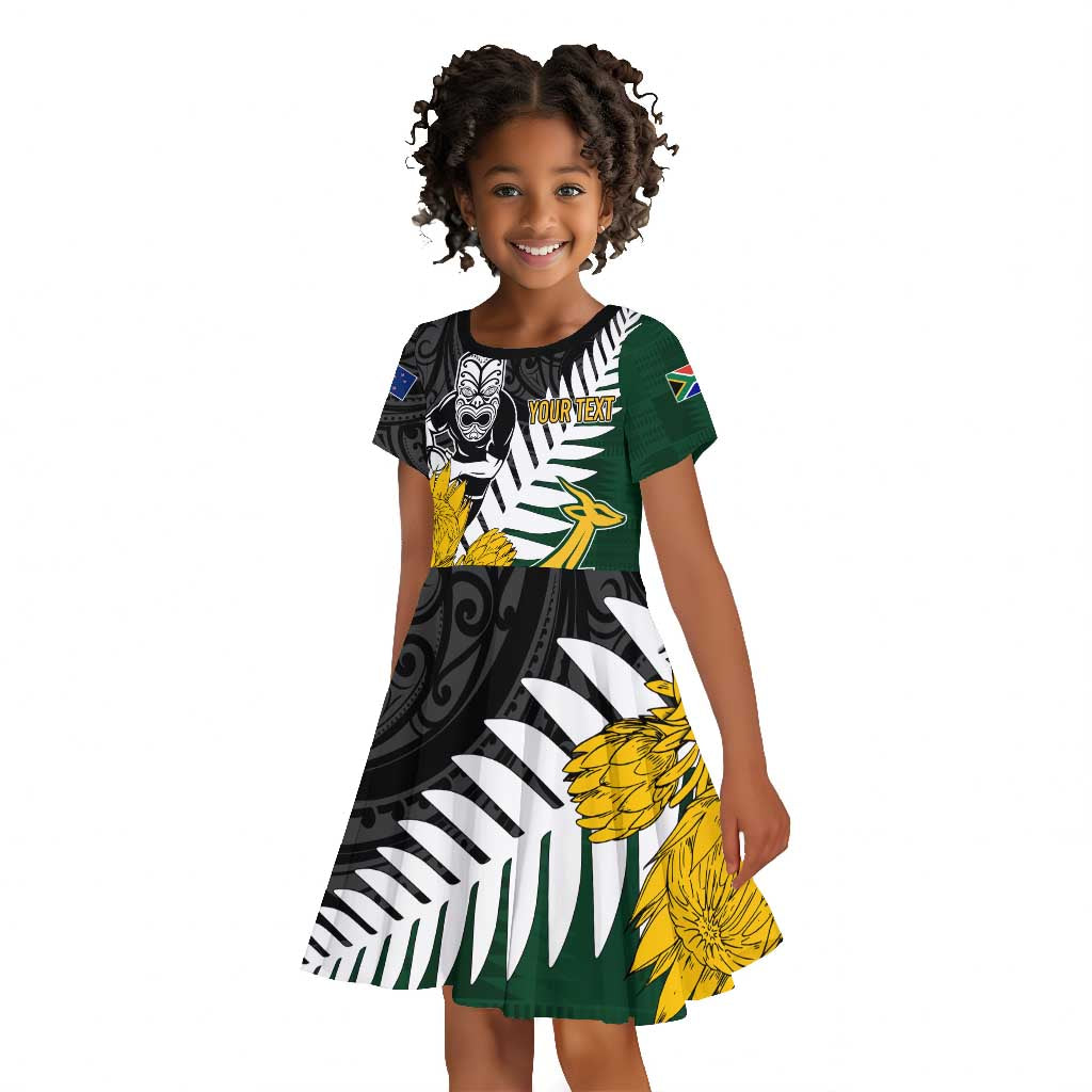Personalised New Zealand Vs South Africa Rugby Kid Short Sleeve Dress Rivals - Tribal Style