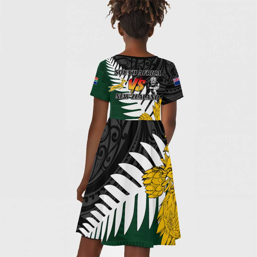 Personalised New Zealand Vs South Africa Rugby Kid Short Sleeve Dress Rivals - Tribal Style