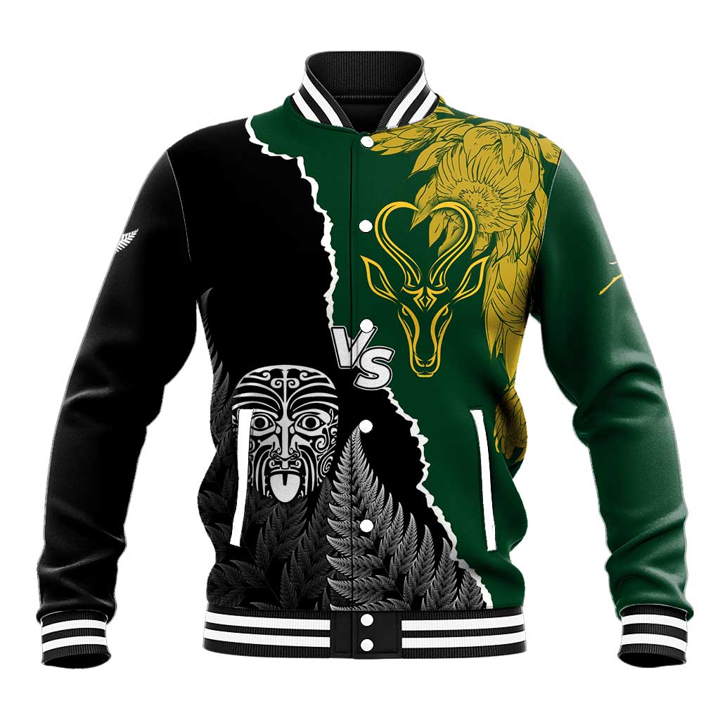 Personalised New Zealand Vs South Africa Rugby Baseball Jacket Rivals Dynamics LT7