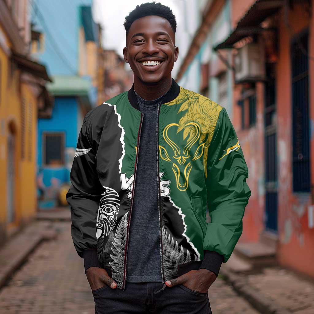 Personalised New Zealand Vs South Africa Rugby Bomber Jacket Rivals Dynamics